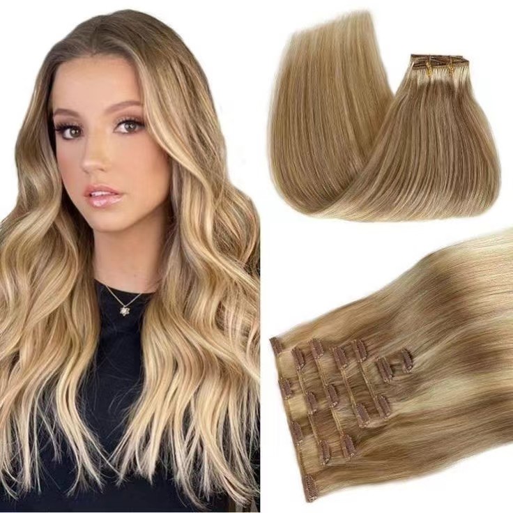 Extensiones con clip de cabello humano de 12 pulgadas | Color: Marrón/tostado