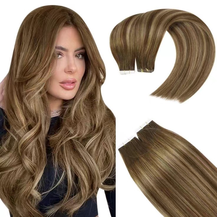 Virgin Tape in Human Hair Extensions Balayage καφέ και ξανθό