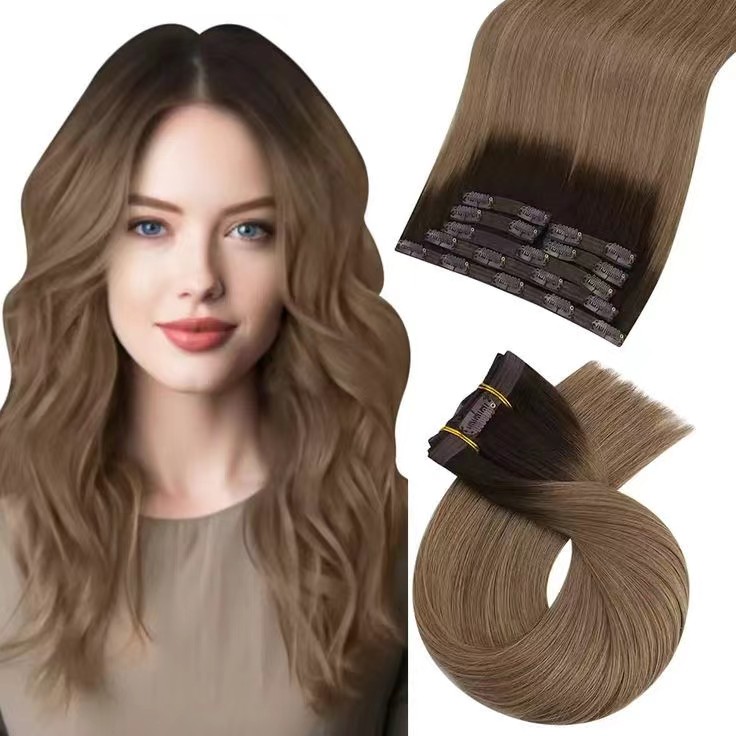 Clip de color Balayage en extensiones de cabello humano virgen calidad de salón