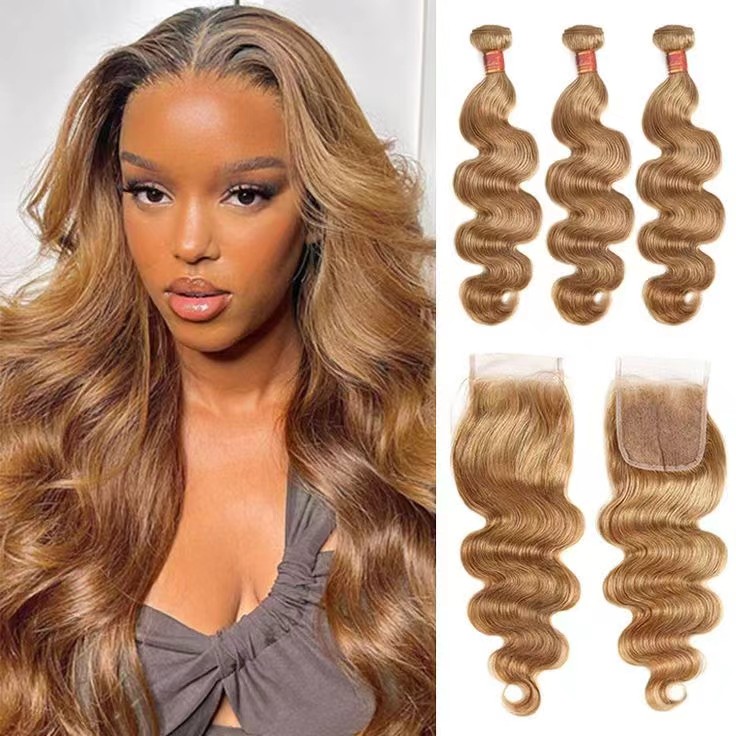 Cheveux ondulés de couleur marron clair, 3 lots