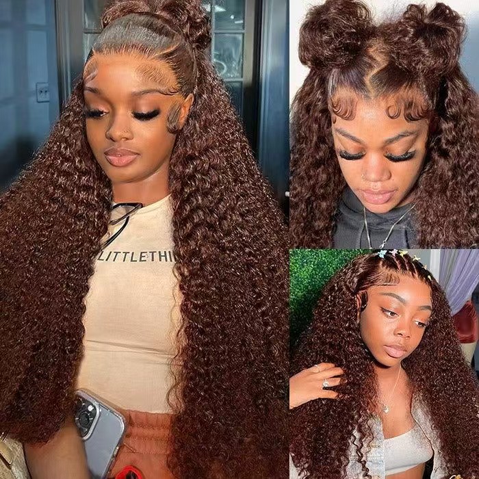 Čokoládově hnědá krajková přední paruka 30palcová Kinky Curly Paruka